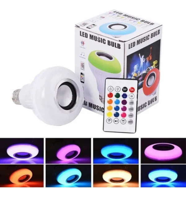 Foco LED RGB, con bocina Bluetooth, 12W