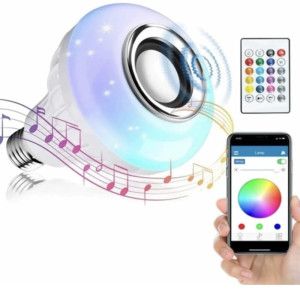 Foco LED RGB, con bocina Bluetooth, 12W