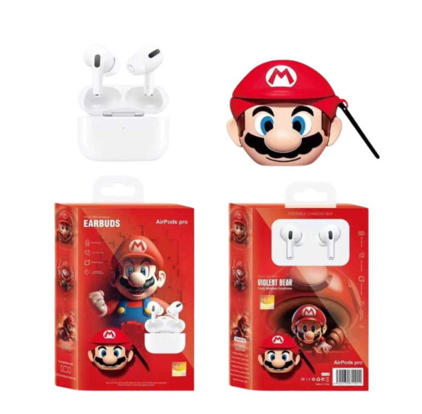 Audifonos Bt Airpods Con Funda De Mario Bros.